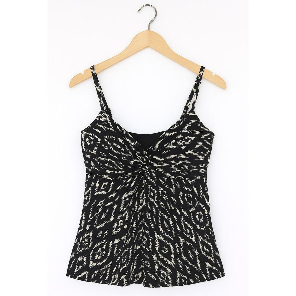 Miraclesuit Labyrinth Knot Tankini Top Black White Ikat Print Women Size 16 Swim